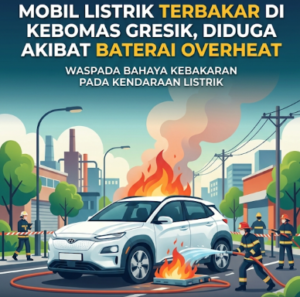 Waspada Overheat! Mobil Listrik di Kebomas Gresik Terbakar Saat Indikator Baterai Lemah