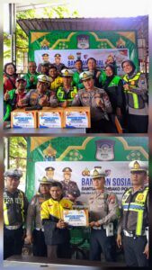 Aksi Peduli Satlantas Polres Lumajang, Sambangi Warkop Ojol Kamtibmas untuk Salurkan Bansos