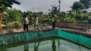 Wujudkan Ketahanan Pangan, Bhabinkamtibmas Kelurahan Pogar Dampingi Budidaya Ikan Lele Warga