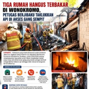 Tiga Rumah Hangus Terbakar di Wonokromo, Petugas Berjibaku Taklukkan Api di Akses Gang Sempit