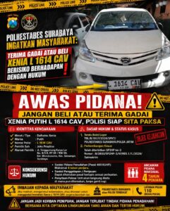 Awas Pidana! Jangan Beli atau Terima Gadai Mobil Xenia Putih Nopol L 1614 CAV, Polisi Imbau Masyarakat Segera Melapor