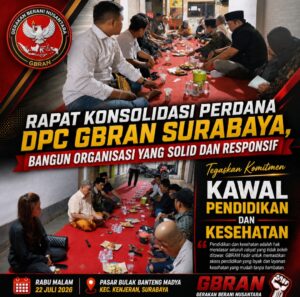 Perkuat Struktur hingga Tingkat Akar Rumput, DPC GBRAN Surabaya Gelar Rapat Konsolidasi Perdana