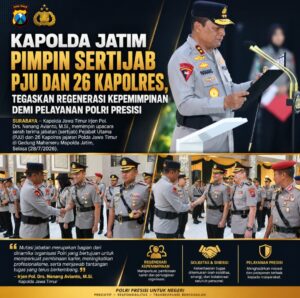 Kapolda Jatim Pimpin Sertijab PJU dan Kapolres, Perkuat Regenerasi Kepemimpinan dan Pelayanan Presisi