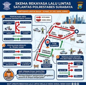 Satlantas Polrestabes Surabaya Siapkan Rekayasa Lalu Lintas, Antisipasi Aksi Unjuk Rasa Komunitas Arus Bawah PSHT Jatim