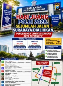 Hari Juang Polri 2026, Sejumlah Jalan Surabaya Dialihkan, Pengendara Diminta Siapkan Rute Alternatif