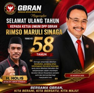 DPC GBRAN Surabaya Sampaikan Ucapan Selamat Ulang Tahun ke-58 untuk Ketum Rimso Maruli Sinaga