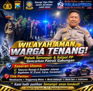 Cegah Tawuran dan Aksi 3C, Kanit Samapta Polsek Semampir Bersama Satpol PP Sisir Wonokusumo hingga Endrosono